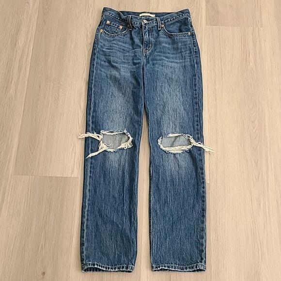 Levi's Low Pro Straight leg Blue Jeans Denim Distressed Women's 26 Cotton Pants - Picture 2 of 10